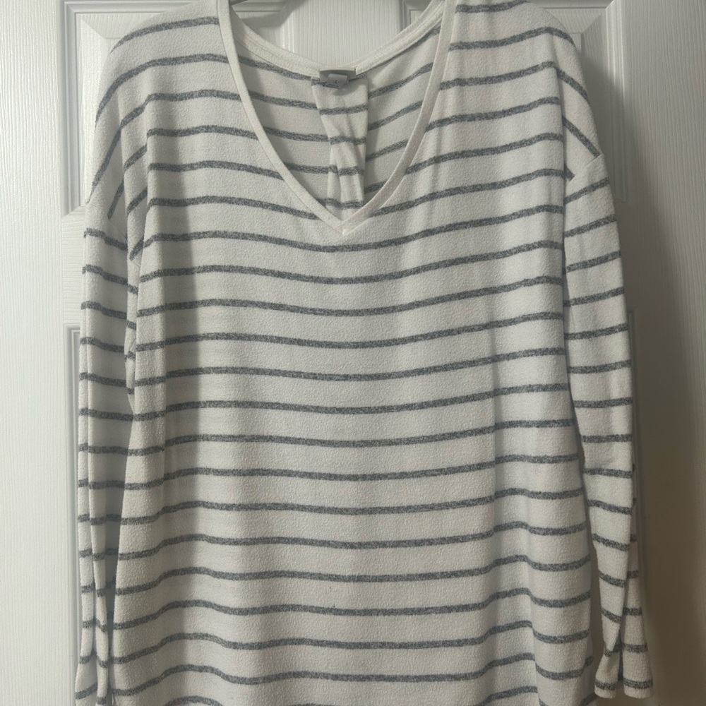 Striped White and Gray Women's Top